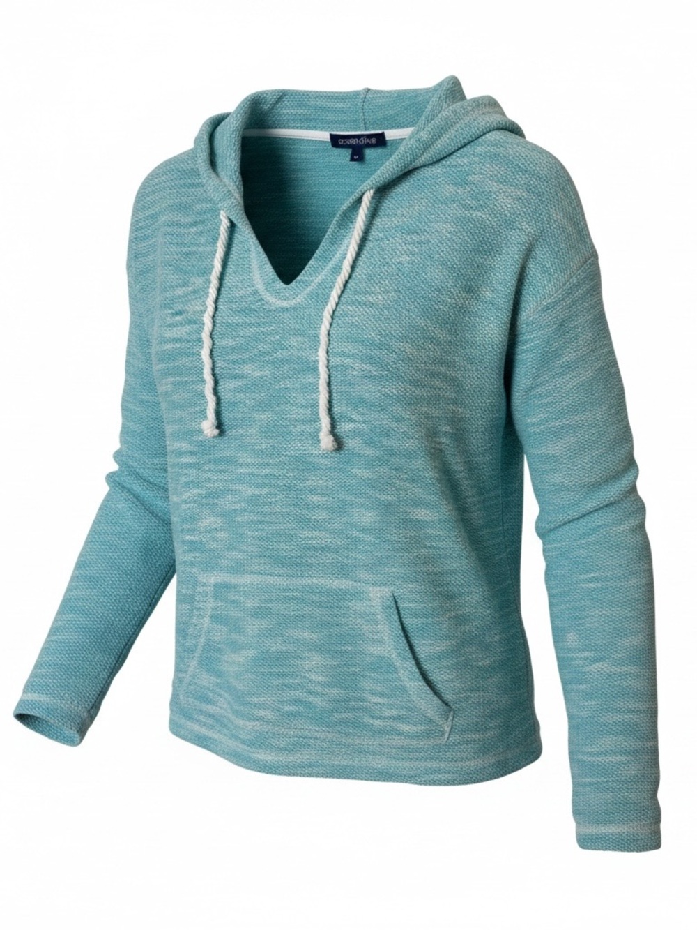 Ocean Drive Teal Marled V‑Neck Hooded Pullover